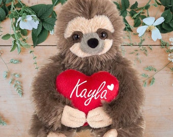 Custom Personalized Sloth Plush Valentines Day Stuffed Animal with Name
