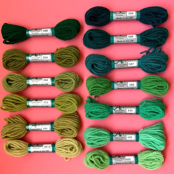 Appletons Tapestry, DMC, Anchor, British Wool, Green, canvas, embroidery supplies