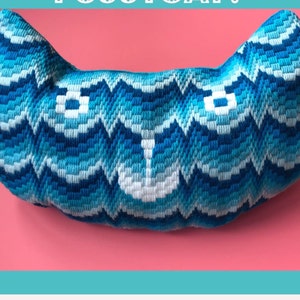 Bargello Cushion, Embroidery, PDF Pattern, Blue, Cat, Halloween