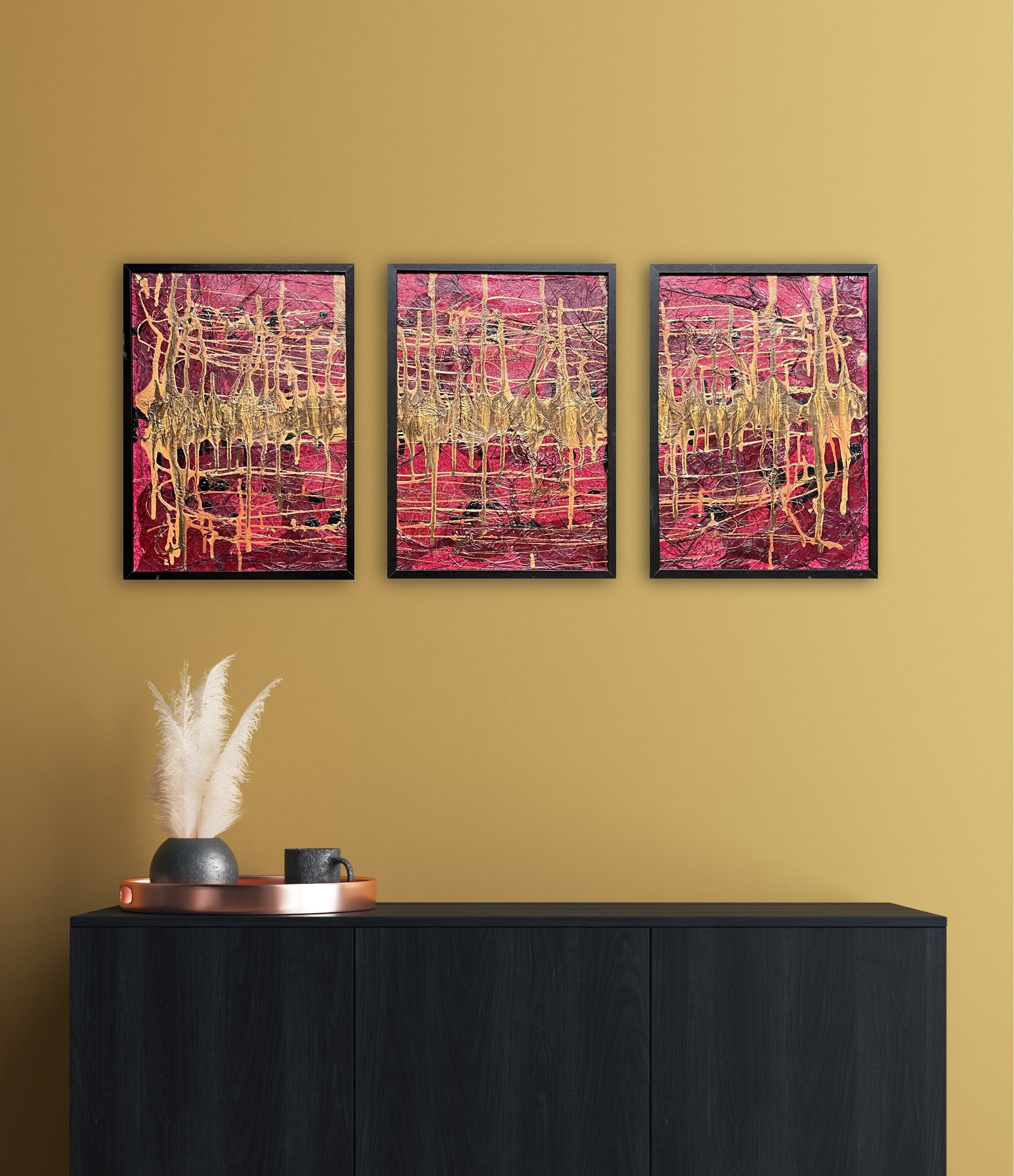 Original abstract set of 3 framed painting modern wall art Etsy