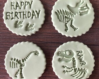 Trex Dinosaur birthday bundle || Fondant stamps for cupcake or cookie toppers