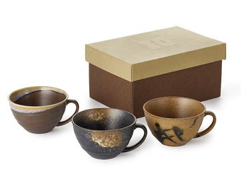 Tassen Set Chairo, Japanische Keramik, 3er Set im Geschenkkarton, 0,3 l H 7 cm, Ø 11,2 cm, Geschenk, Teetasse, Teebecher, Design