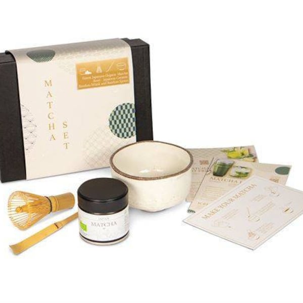 Matcha Geschenkset mit Schale, Besen, Löffel, Premium Matcha Bio Tee k.b.A. 30g inkl. 3 Produktkarten-Edeltee Bio, Tee, Japanisches Tee