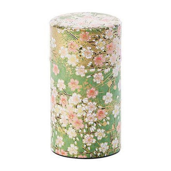 Aufbewahrungs-Dose, 150 g, Weißblech, rund, mit Aromaverschluss veredelt mit Japanpapier (Washi) H 15,5 cm, Ø 7,5 cm, Tee, Kaffee, Geschenk