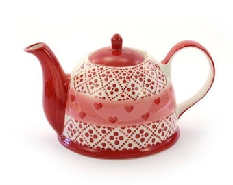 Tee-Kanne aus Keramik, Handbemalt,  1,5 l, H 18 cm, Ø 7 cm, Teezubereitung, Geschenk, Design, Liebe, Herz
