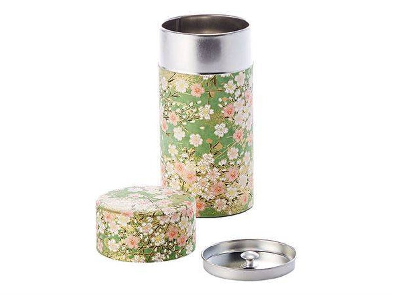 Aufbewahrungs-Dose, 150 g, Weißblech, rund, mit Aromaverschlussveredelt mit Japanpapier Washi H 15,5 cm, Ø 7,5 cm, Tee, Kaffee, Geschenk Bild 2