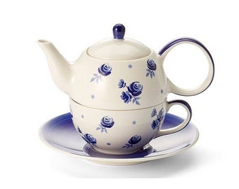 Teeset, Tea for one Set aus Keramik 4teilig, Kanne 0.4 l, Tasse 0,2 l, Teeservice, Teebecher, Handbemalt, Teekanne, Teetasse, Teezubereitung