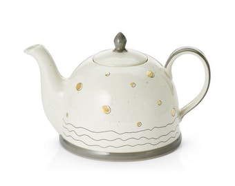 Ceramic teapot with gold plating, 1.9 l, H 18 cm, diameter 6.5 cm, hand-painted, teapot, tea preparation