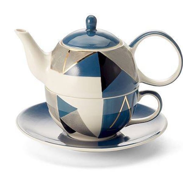 Tea set, tea for one set made of ceramic 4 pieces, pot 0.4 l, cup 0.2 l, tea service, hand-painted, teapot, tea cup, tea preparation