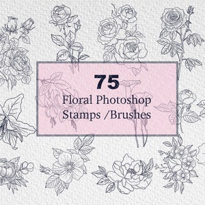 Photoshop - 75  flower stamps/ Brushes -  Botanical brush set - Floral Photoshop Stamps - Tattoo art - Photoshop Brush