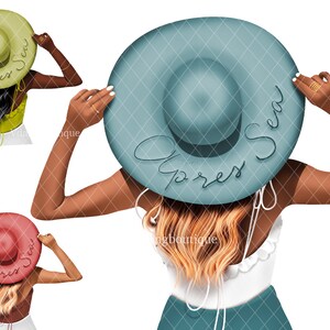 Summer Girl Clipart with Hat | Beach Fashion PNG Illustration | Digital Download 11x14
