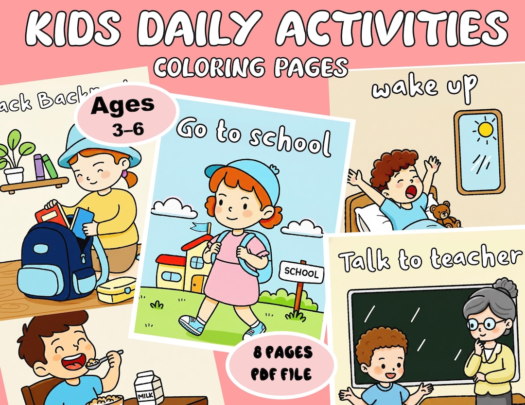 Kids Daily Activities Coloring Pages – 8 Printable Pages for Ages 3–6 ...