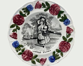 Victorian Pottery Child's Nursery Plate, Little Flora, circa 1840