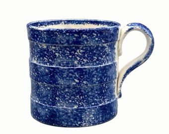 Antique English Spongeware Pottery Mug, circa 1880-1910