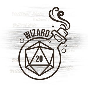 Wizard D20 DnD SVG Cut File Shirt Design para impressão Download instantâneo para Cricut Silhouette Cutter DxF PnG