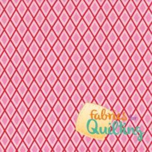 Pode incluir: Tecido com padrão de diamantes rosa e vermelho. Os diamantes são contornados em vermelho e têm um efeito degradê sutil.