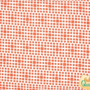 May include: A white fabric with a repeating pattern of small, coral-coloured squares.