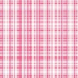 May include: Pink and white plaid fabric with a subtle texture. The fabric has a woven appearance and is suitable for various crafting projects.
