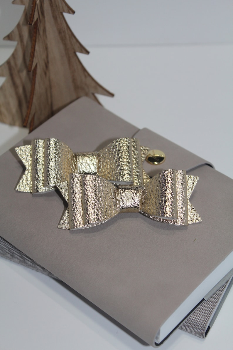 Vegan Leather 2 Pack Gold Double Bow Hair Clips