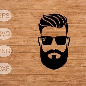 zonnebril en baard, man SVG-bestand, bebaarde gezicht SVG, baard SVG-bestand, baard man SVG, zonnebril, kapper SVG, baard gesneden bestand, man SVG
