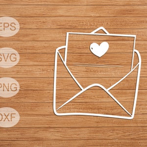 Sobre corazón svg, carta clip art, vector sobre clipart, corazón carta silueta san valentín cricut, svg, dxf, eps, png