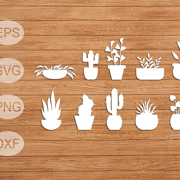 Potted Plant svg, Plants in Pots Svg, House Plant Svg, Cactus Svg, Succulent Svg, Plant Clip Art, Cricut, Silhouette