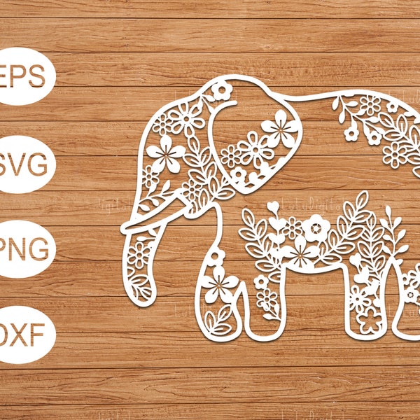 Floral elephant svg / Elephant clipart / elephant mandala / silhouette / cricut / elephant decor / vector / svg, png, eps, dxf
