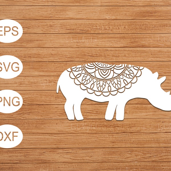 Silhouette of rhino /  svg files for cricut, rhino cut file / mandala, zentangle / svg, png, eps, dxf