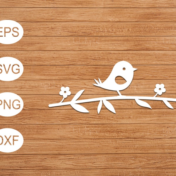 Bird on branch / svg, png, eps, dxf