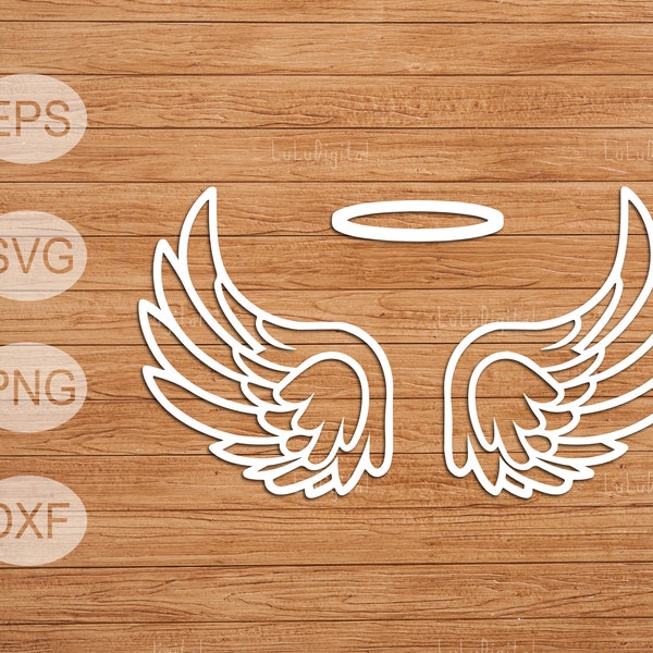 Angel wings with halo, angel wings, vector, halo svg, cut file, svg, eps, dxf, png, instant download