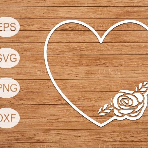 Heart with rose/ heart frame/ svg, png, eps, dxf