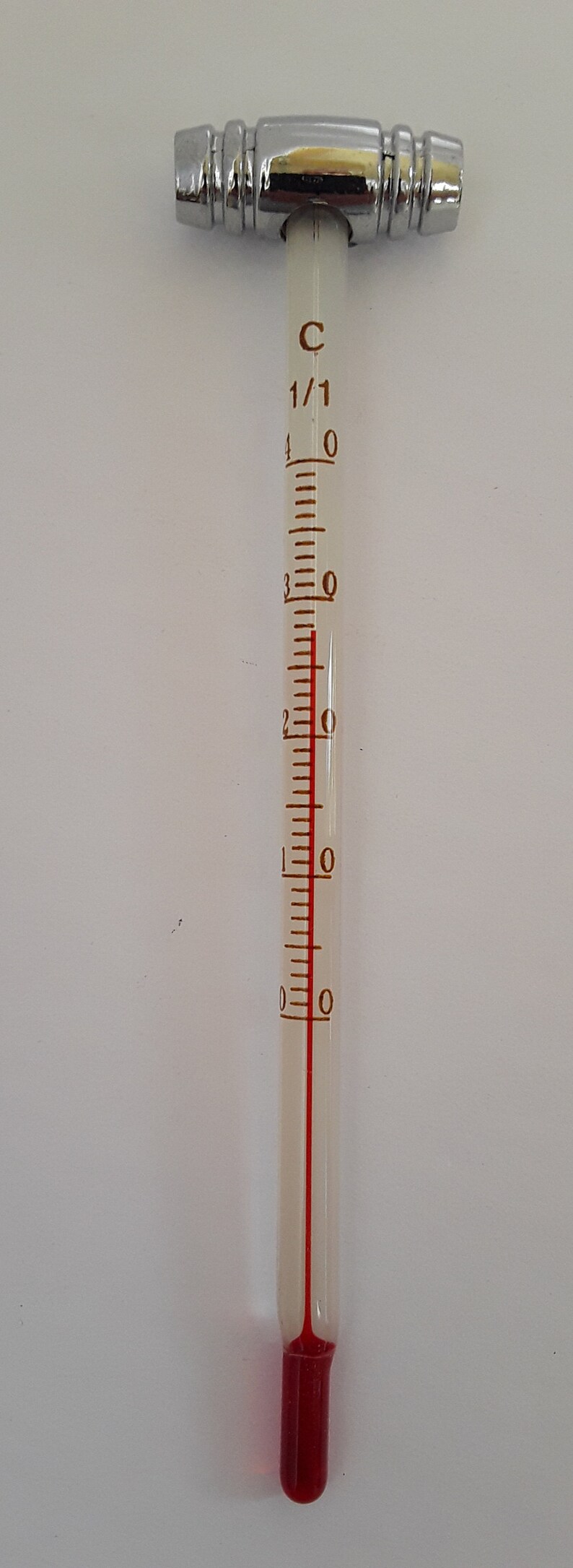 Antique Glass Thermometer with chrome hammer head. Etsy