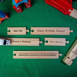 Personalized Brio Train Track | Laser Engraved Wooden Train Track Piece
