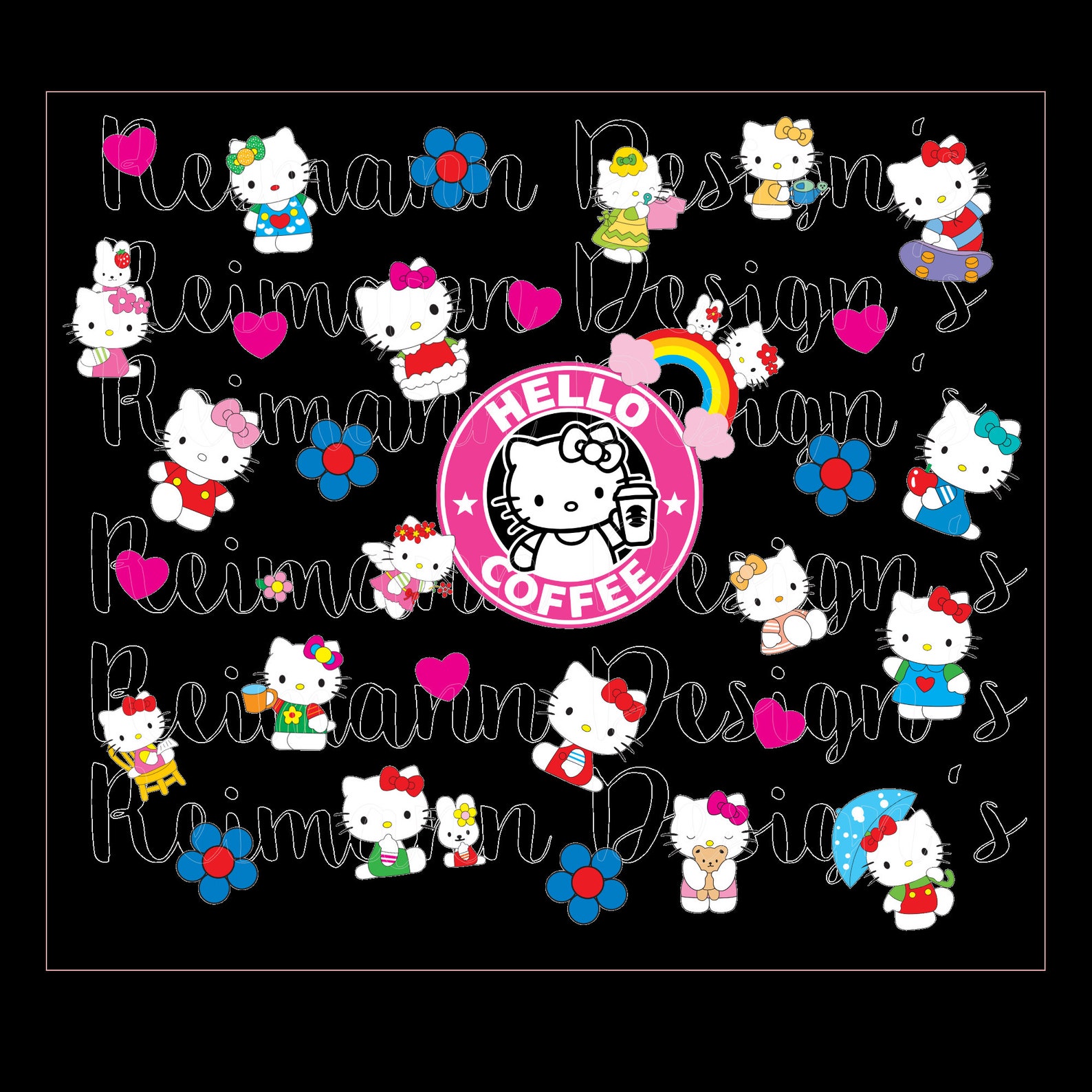 Hello Coffee kitty tumbler wrap sublimation waterslide PNG Etsy