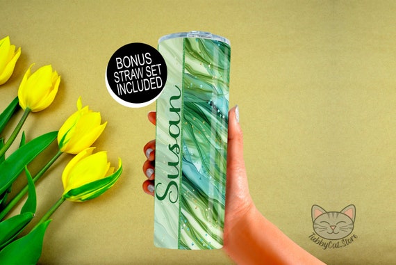 Birthday Gift Personalized Tumbler Gift Set Green Abstract Bridesmaid birthday-gift-personalized-tumbler-gift-set-green-abstract-bridesmaid