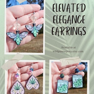Marijuana Themed Beaded Earrings Moth, Baggie of Nugs, Planchette, Potion Bottle, Best Buds
