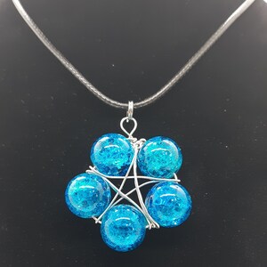 Wire Wrapped Beaded Star Necklace - Blue