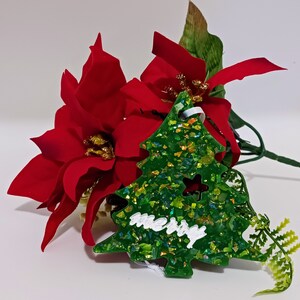 Holographic Flake Green Merry Christmas Tree Ornament