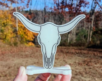 Shimmery White Longhorn Cow Skull & Crossbones Ring Holder