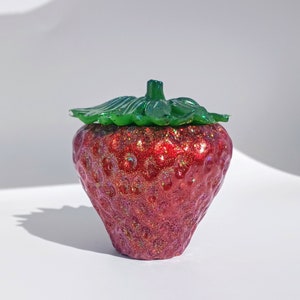 Glittery Red Strawberry Resin Jar