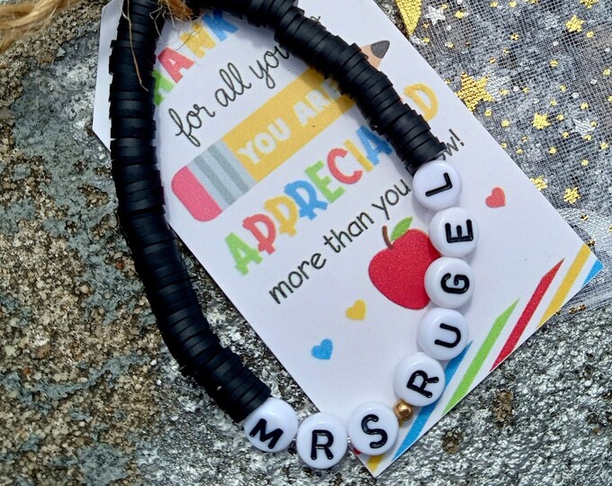 Personalized Teacher Bracelet: Beaded Name Bracelet, Appreciation Gift