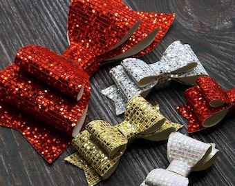 Glitter Double Hair Bow Clip or Headband-Glitter Bow-Glitter Bow Headband, Sparkly Hair Bows,Gold Hair Bow-Red Christmas Chunky Gold Glitter