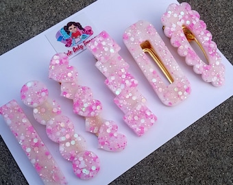 Name Pink and White-Resin Hair Clips-Name Resin Hair Accessory-Elegant Clip Personalized-Minimalist Barrette Stars Party Birthday Clip