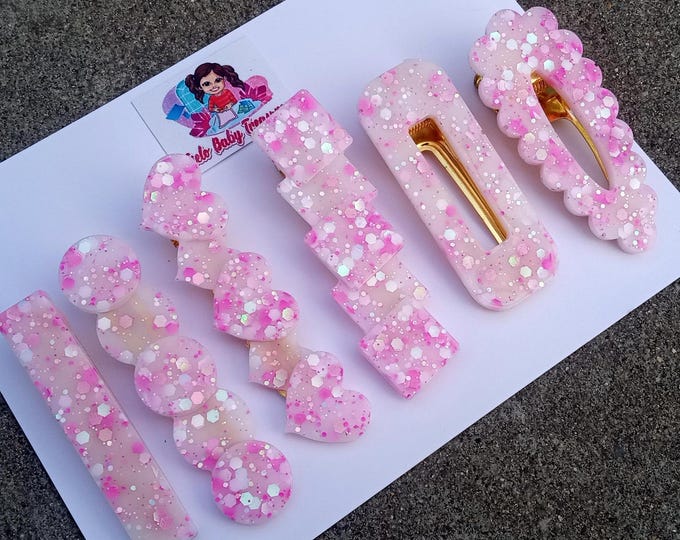 Personalized Pink Resin Hair Clip: Glitter Star Barrette
