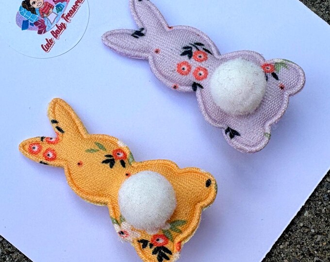 Handmade Bunny Hair Clips: Floral Pattern, Pastel Easter Accessories (Set of 4)