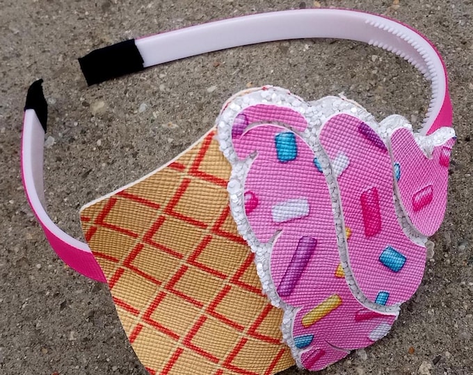 Plastic Pink Headband Ice Cream Cone Sprinkles/Waffle Cone Bow/Summer Bows/Toddler Gift/birthday bow/birthday present/Summer Hair Bow girl