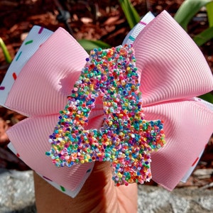 4 Inch Cielobaby&#39;s Original Style-Custom Sprinkle birthday hair bow-Donut outfit-Cupcake Ice Cream Party-First Birthday Baby Girl-Rainbow
