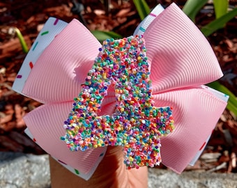 4 Inch Cielobaby's Unique Style-Custom Sprinkle birthday hair bow-Donut outfit-Cupcake Ice Cream Party-First Birthday Baby Girl-Rainbow