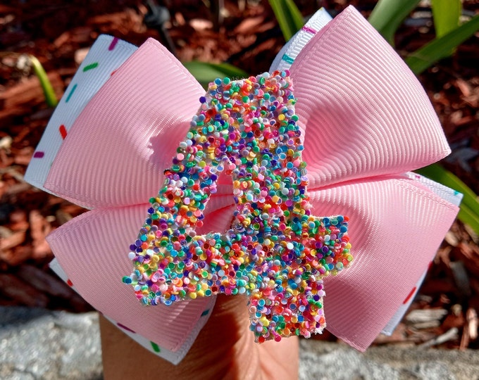 Sprinkle Birthday Hair Bow: 4 Inch Donut Party Clip