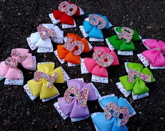 4 Inch 21 Different Colors-Cielobaby's Unique Style-Custom Sprinkle birthday hair bow-Donut-Cupcake Ice Cream Party-First Birthday Baby Girl